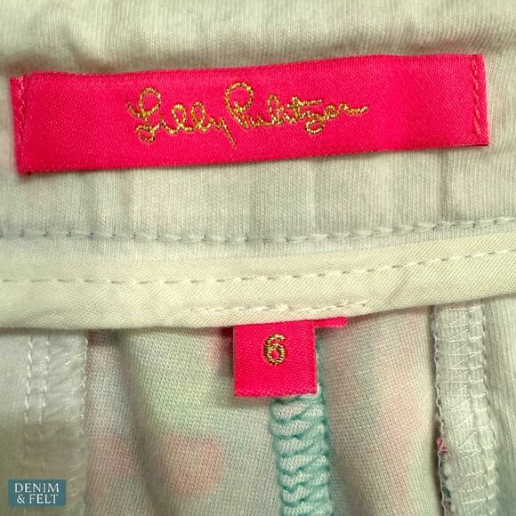 Lilly Pulitzer Darci Knit Shorts Amalfi Blue Pink Floral Scalloped Hem Resort 6 - Picture 5 of 7